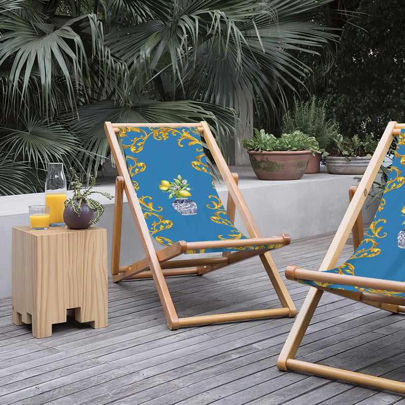 Blue Vase Katlanabilir Şezlong Katlanır Ahşap Lounge Chair