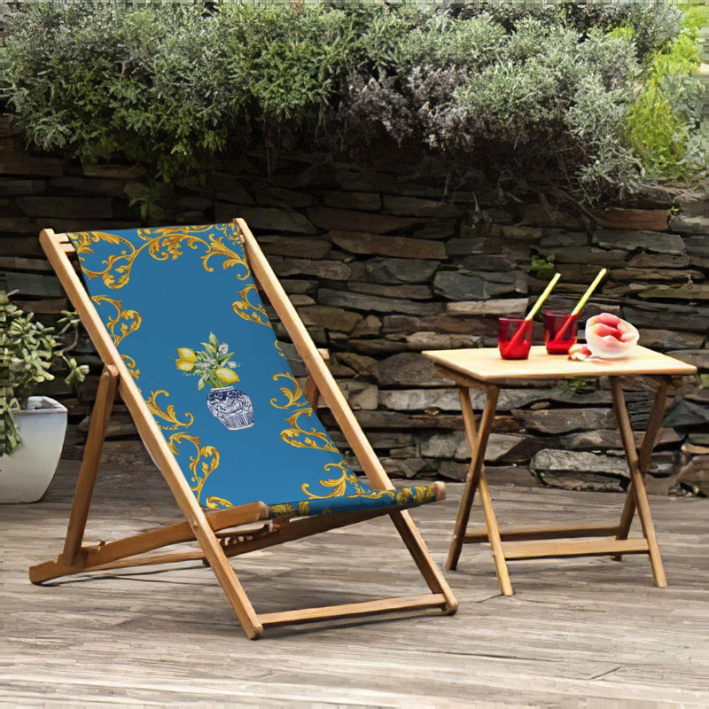 Blue Vase Katlanabilir Şezlong Katlanır Ahşap Lounge Chair