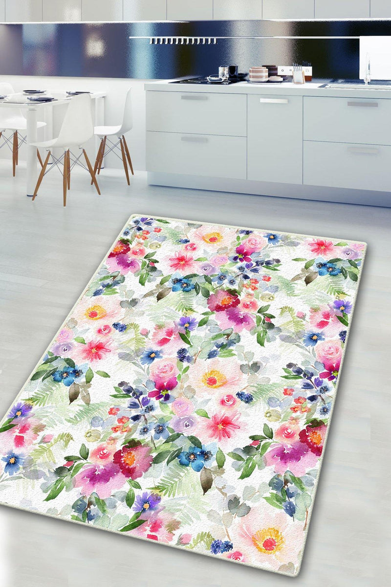 Blurry Roses Dijital Baskılı Mutfak Halısı, Kaymaz Taban, Yıkanabilir Bonvagon