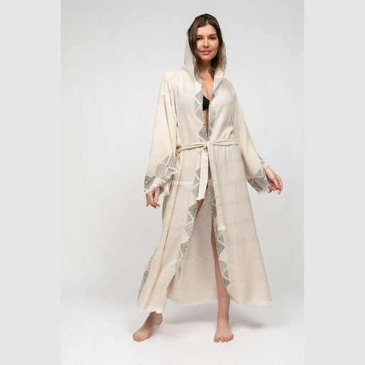 Bodrum Kapüşonlu Kimono Keten Pamuk Gri Atolyia Bonvagon