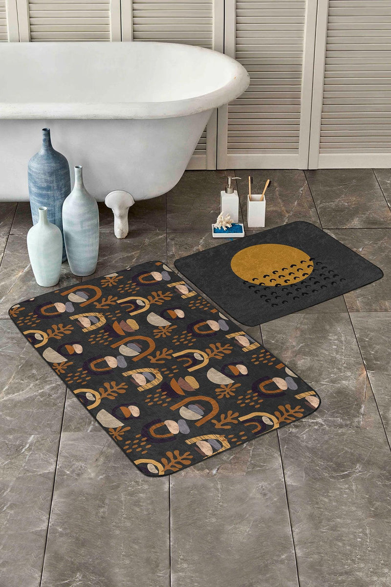 Bohem Motifli Etnik Tasarımlı 2li Banyo Halısı Takımı Kaymaz Taban Yıkanabilir Bonvagon