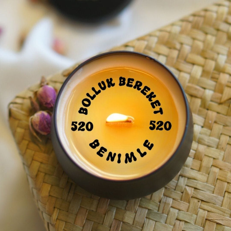 Bolluk Bereket Benimle Sürpriz Mesajlı El Yapımı Soya Mumu