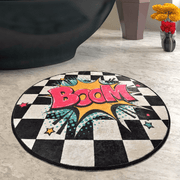 Boom Dijital Baskılı Yuvarlak Banyo Paspas ve Halısı, Kaymaz Taban, Yıkanabilir Bonvagon