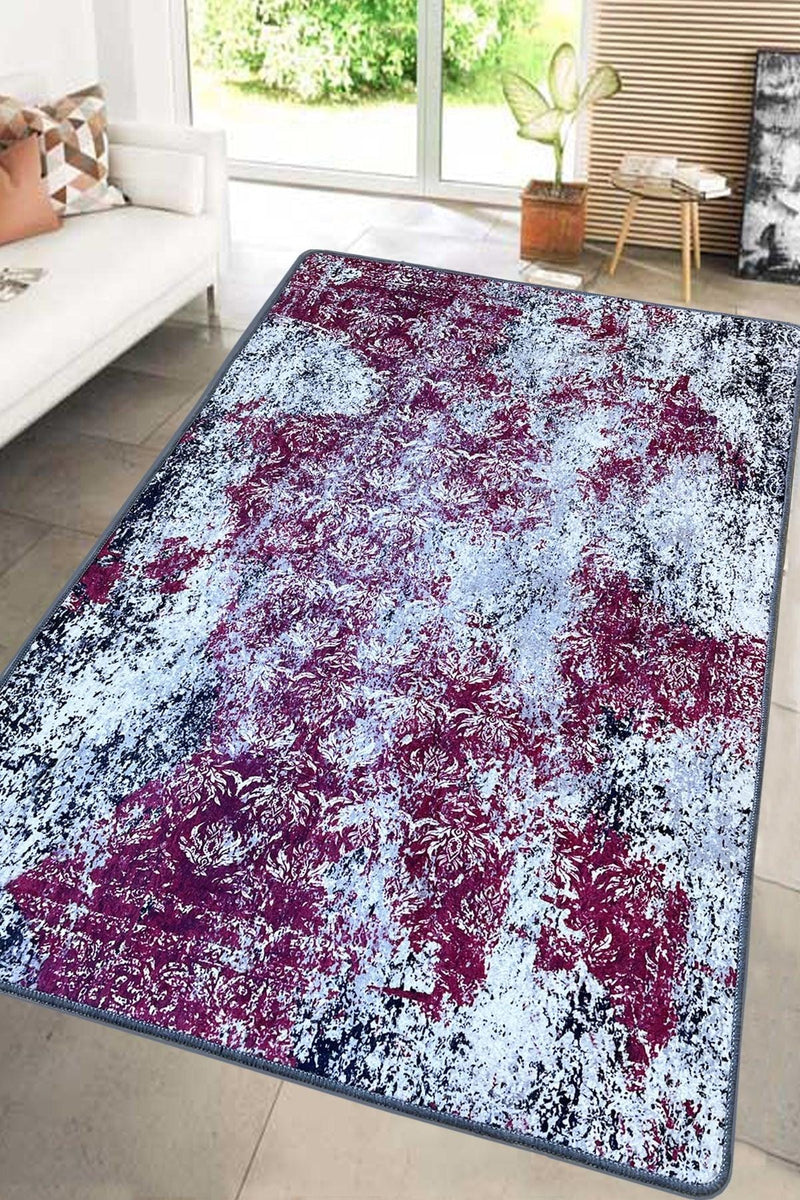 Bordo Gri Snozone Dijital Baskılı Dekoratif Halı, Kaymaz Taban, Yıkanabilir Bonvagon