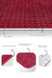 Bordo Zemin Lacivert Dalga Detaylı Özel Tasarım 2li Halı Takımı Kaymaz Taban Yıkanabilir Bonvagon