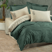 Brode Nakışlı Çift Kişilik Saten Nevresim Takımı Andy Yeşil 83 Tel %100 Pamuk 4 Adet Yastık Kılıfı Bonvagon