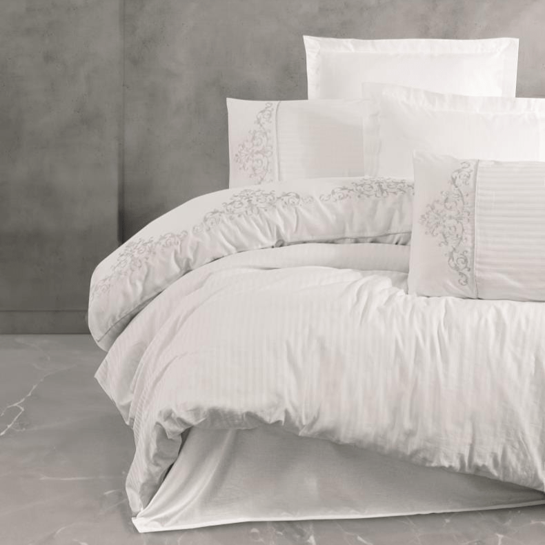 Brode Nakışlı Çift Kişilik Saten Nevresim Takımı Genny 83 Tel %100 Pamuk 4 Adet Yastık Kılıfı Bonvagon