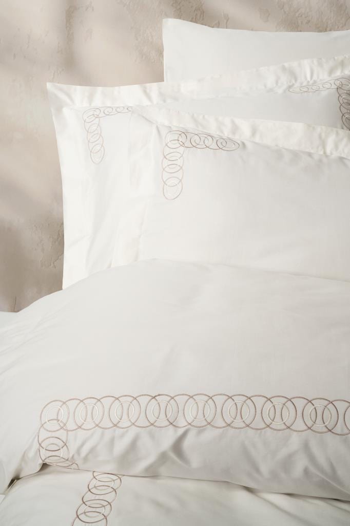 Brode Nakışlı çift Kişilik Saten Nevresim Takımı Riley Ekru Bonvagon