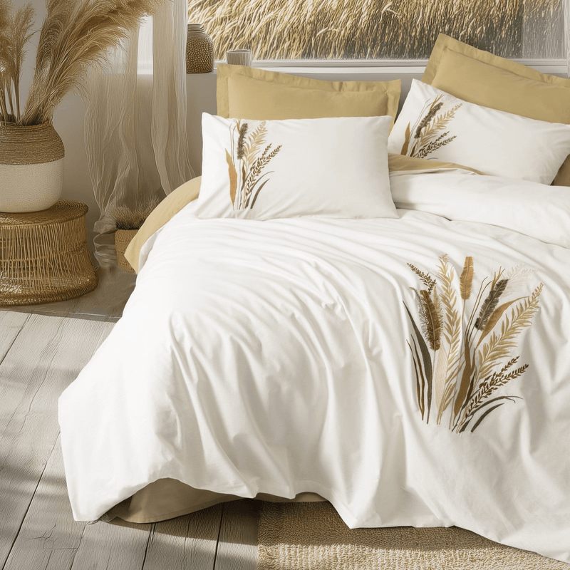 Brode Ranforce Çift Kişilik Nevresim Takımı Alvora Hardal 4 Adet Yastık Kılıfı Bonvagon