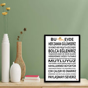 Bu Evde Her Zaman Gülümseriz Yazısı (Siyah Çerçeve Görünümlü) Uv Baskı Mdf Tablo Bonvagon
