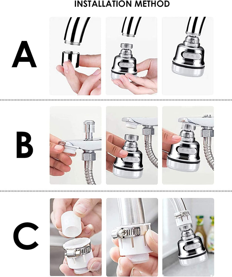 Bulaşık Fıskiyesi Musluk Başlığı 3 Kademeli 360° Dönebilir Su Tasarrufu Bonvagon