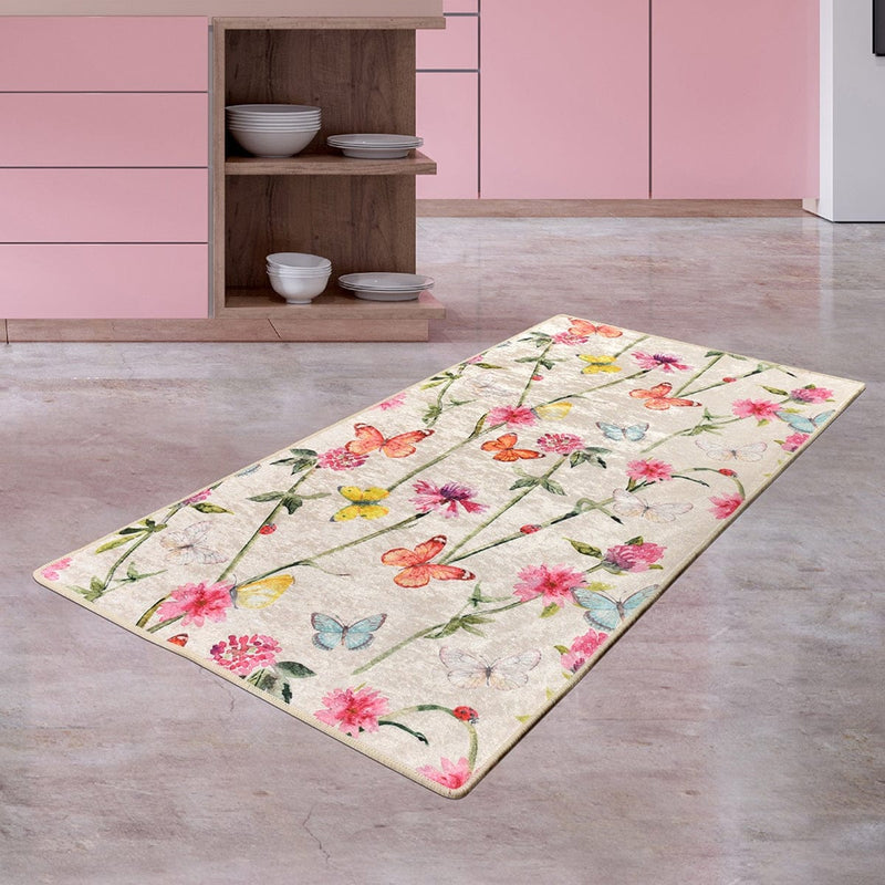 Butterfly Dijital Baskılı Halı, Kaymaz Taban, Yıkanabilir Bonvagon