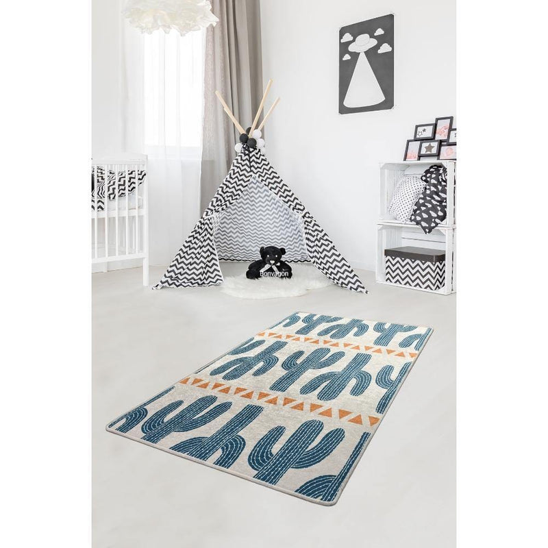 Cactus Time Yıkanabilir Antibakteriyel Çocuk Halısı, Kaymaz Taban, Yıkanabilir Bonvagon