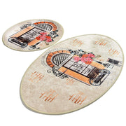 Cafe Dijital Baskılı 2li Set Banyo Halısı, Kaymaz Taban, Yıkanabilir Bonvagon