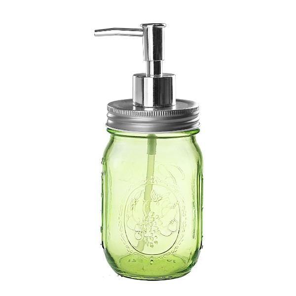 Cam Sıvı Sabunluk Çiçek Desenli Yeşil Bonvagon