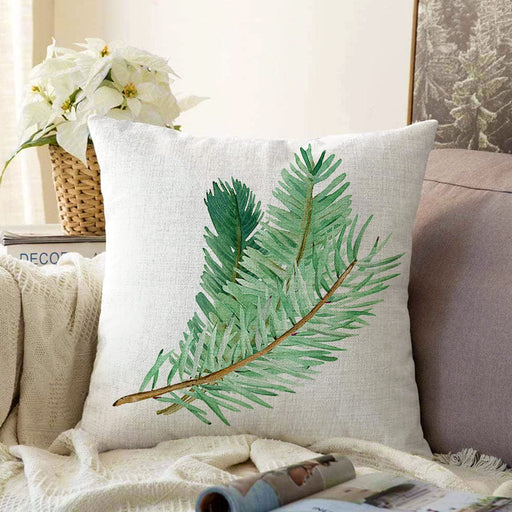 Çam Yaprağı Çizimli Cristmas Temalı Dijital Baskılı Dekoratif Raşel Kadife Yastık Kırlent Kılıfı Bonvagon