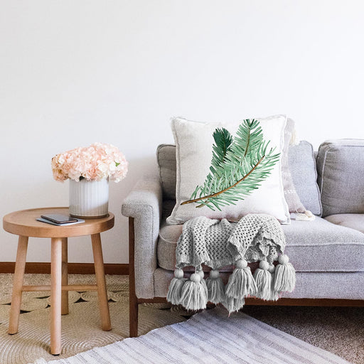 Çam Yaprağı Çizimli Cristmas Temalı Dijital Baskılı Dekoratif Raşel Kadife Yastık Kırlent Kılıfı Bonvagon