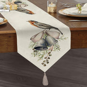 Çan & Kuş Motifli Dijital Baskılı Modern Püsküllü Şönil Üçgen Runner Bonvagon