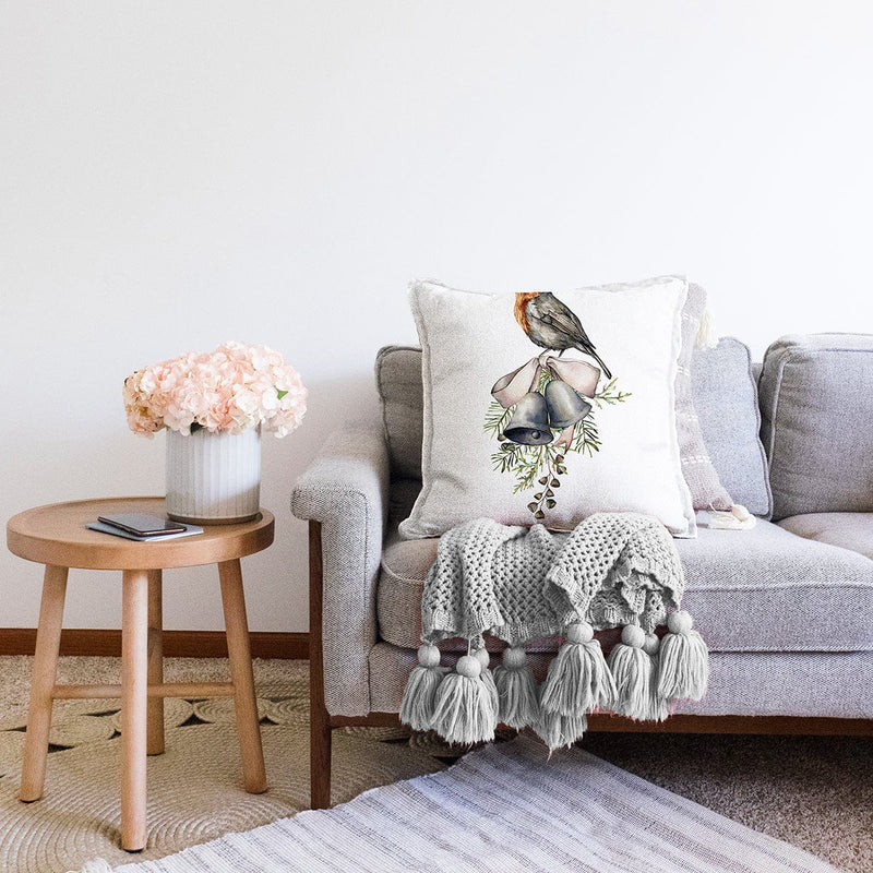 Çan & Kuş Motifli Dijital Baskılı Modern Raşel Kadife Yastık Kırlent Kılıfı Bonvagon