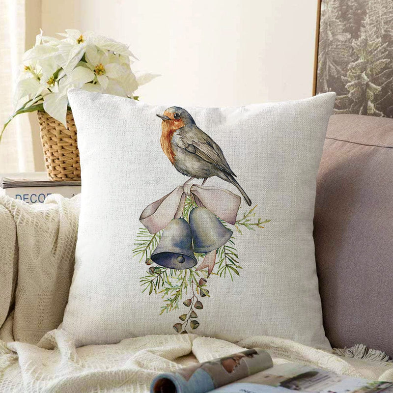 Çan & Kuş Motifli Dijital Baskılı Modern Raşel Kadife Yastık Kırlent Kılıfı Bonvagon