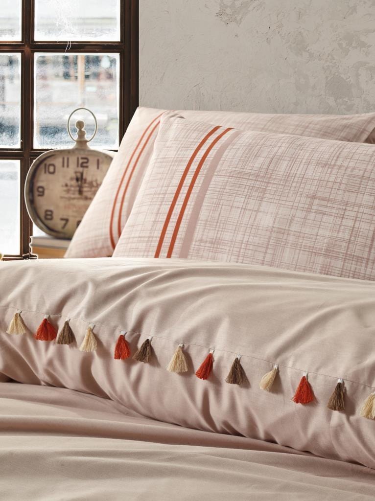 Candy Çift Kişilik Nevresim Takımı Merri Bej 57 Tel Ranforce %100 Pamuk Bonvagon