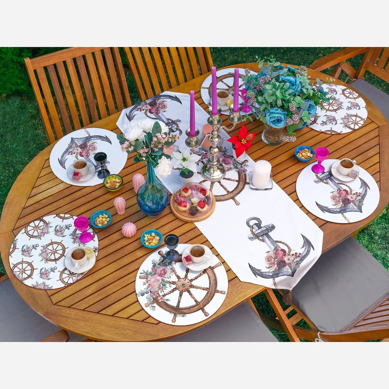 Çapa & Dümen Tasarımlı Denizci Temalı 6+1 Supla Runner Seti Bonvagon