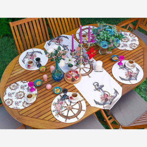 Çapa & Dümen Tasarımlı Denizci Temalı 6+1 Supla Runner Seti Bonvagon