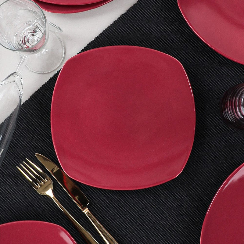 Carmen Kırmızı Köşem Pasta Tabağı 22cm 6 Adet Bonvagon