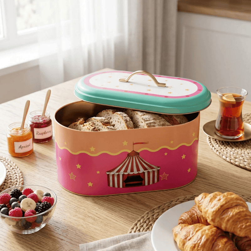 Carnival Nights Oval Metal Ekmek Kutusu 7 Litre, 17.8 x 33.8 x 15.2 cm