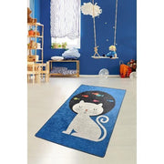 Cat And Fishes Yıkanabilir Antibakteriyel Çocuk Halısı, Kaymaz Taban, Yıkanabilir Bonvagon