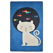 Cat And Fishes Yıkanabilir Antibakteriyel Çocuk Halısı, Kaymaz Taban, Yıkanabilir Bonvagon