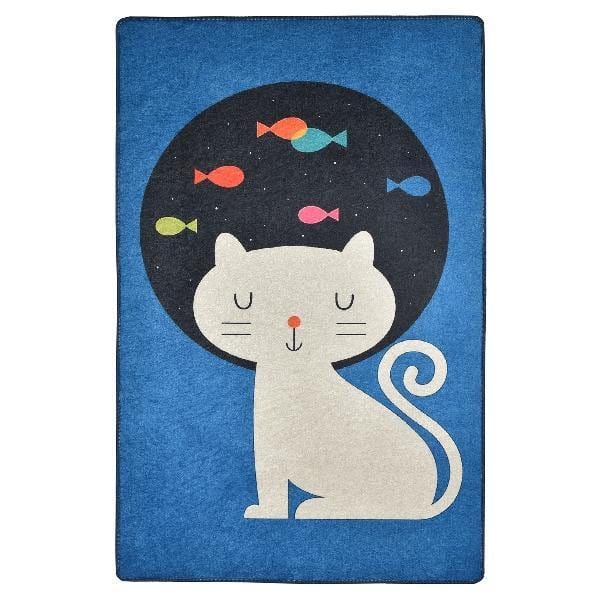 Cat And Fishes Yıkanabilir Antibakteriyel Çocuk Halısı, Kaymaz Taban, Yıkanabilir Bonvagon