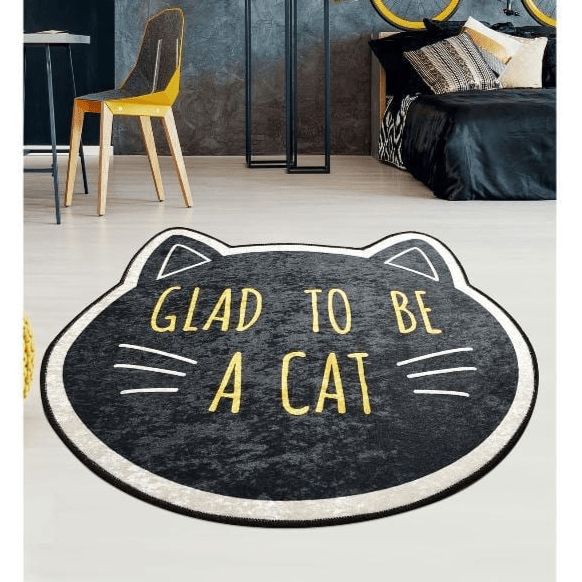 Cat Face Dijital Baskılı Halı, Kaymaz Taban, Yıkanabilir Bonvagon