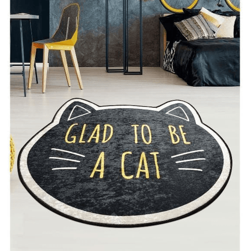 Cat Face Dijital Baskılı Halı, Kaymaz Taban, Yıkanabilir Bonvagon