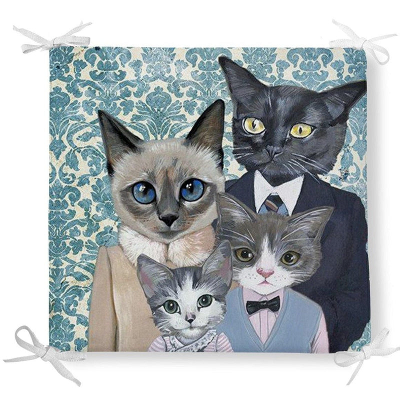 Cat Family Fermuarlı Sandalye Minderi 40x40cm Bonvagon