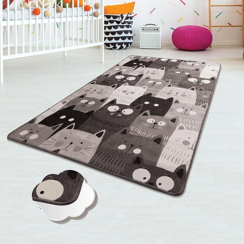 Cats Yıkanabilir Antibakteriyel Çocuk Halısı, Kaymaz Taban, Yıkanabilir Bonvagon