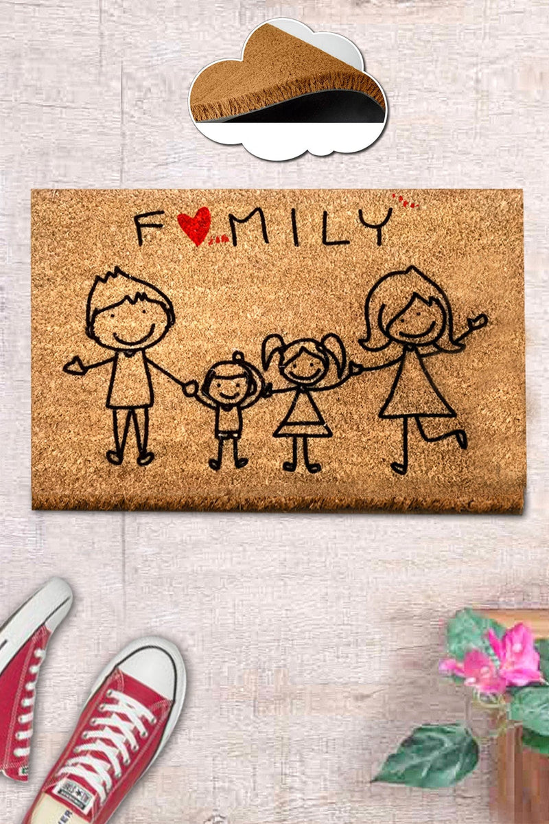 Çekirdek Aile (Nuclear Family) Doğal Koko Hindistan Cevizi Kapı Önü Paspas 60x40cm