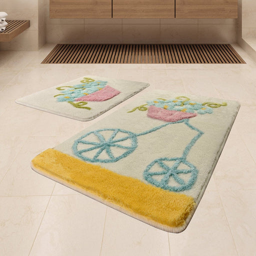 Çeşme Sarı 2li Set Akrilik Banyo Paspas Halısı, Kaymaz Taban, Yıkanabilir Bonvagon