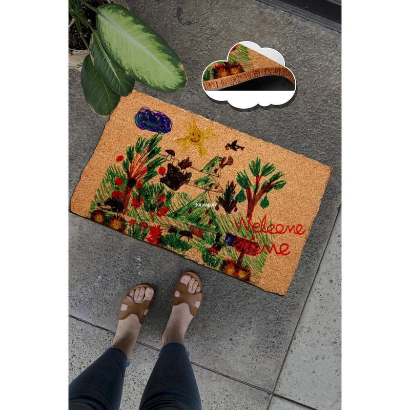 Child Drawing Doğal Koko Hindistan Cevizi Kapı Önü Paspas 60x40cm
