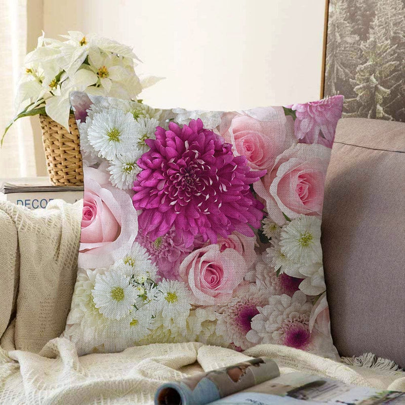 Çiçek Demeti Dijital Baskılı Dekoratif Raşel Kadife Yastık Kırlent Kılıfı Bonvagon