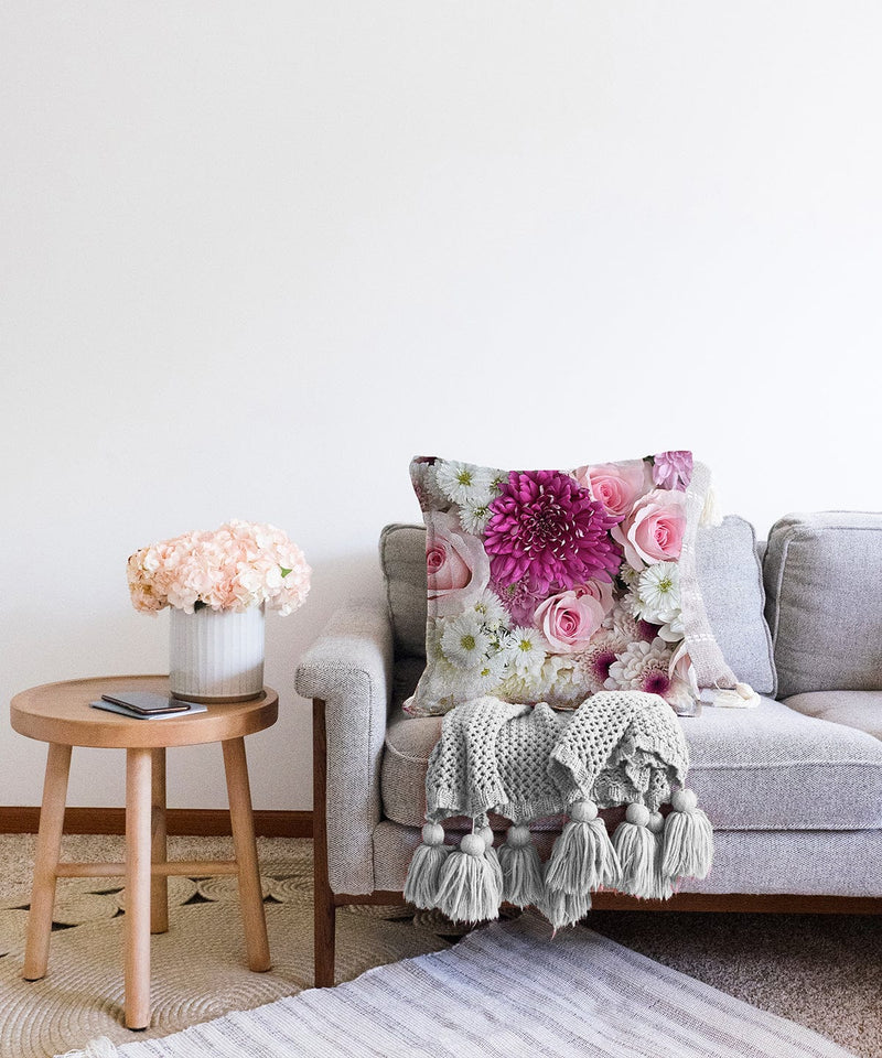 Çiçek Demeti Dijital Baskılı Dekoratif Raşel Kadife Yastık Kırlent Kılıfı Bonvagon