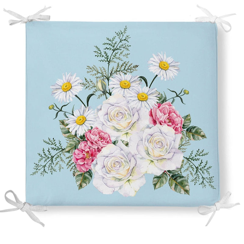 Çiçek Desenli Dekoratif Kare Sandalye Minderi 40x40cm Fermuarlı Bonvagon