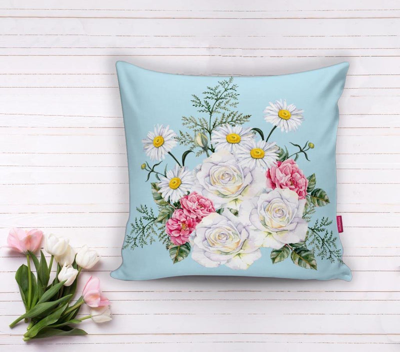 Çiçek Desenli Dijital Baskılı Dekoratif Yastık Kırlent Kılıfı 43x43cm Bonvagon