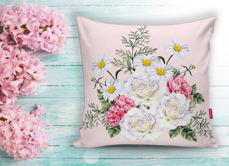 Çiçek Desenli Dijital Baskılı Dekoratif Yastık Kırlent Kılıfı 43x43cm Bonvagon