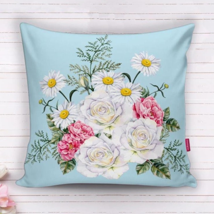 Çiçek Desenli Dijital Baskılı Dekoratif Yastık Kırlent Kılıfı 43x43cm Bonvagon