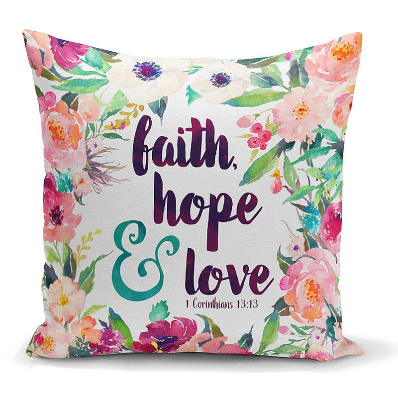 Çiçek Desenli Yazılı Dijital Baskılı Dekoratif Yastık Kırlent Kılıfı 43x43cm Bonvagon