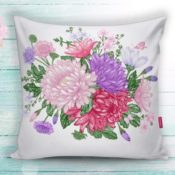 Çiçek Motifli Modern Dijital Baskılı Dekoratif Yastık Kırlent Kıl 43x43cm