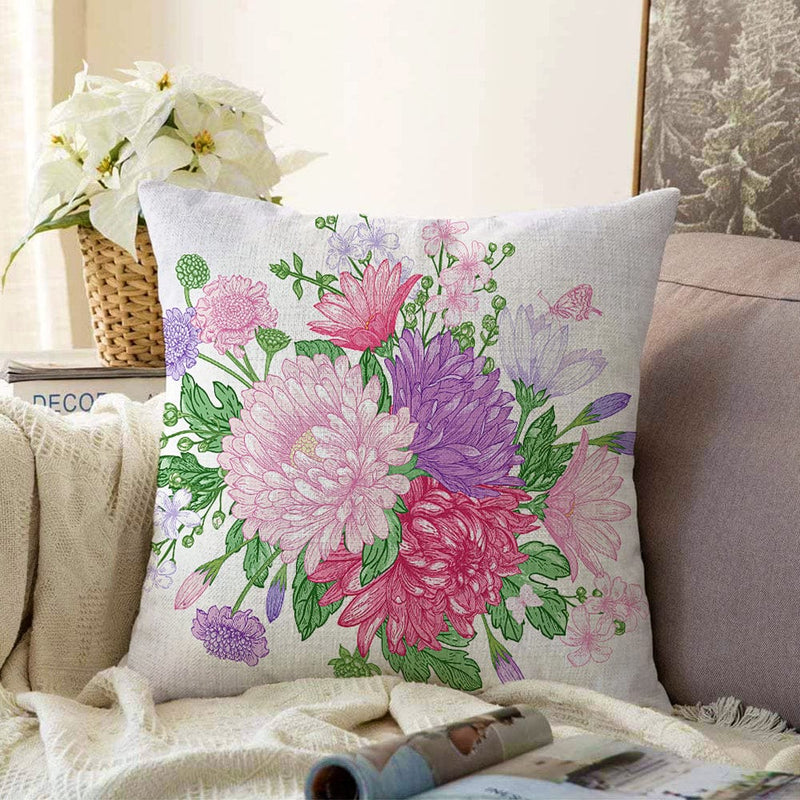 Çiçek Motifli Raşel Kadife Kumaş Çift Taraflı Dijital Baskılı Dekoratif Yastık Kırlent Kılıfı 43x43cm