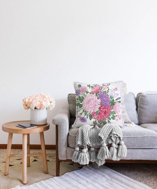 Çiçek Motifli Raşel Kadife Kumaş Çift Taraflı Dijital Baskılı Dekoratif Yastık Kırlent Kılıfı 43x43cm Bonvagon