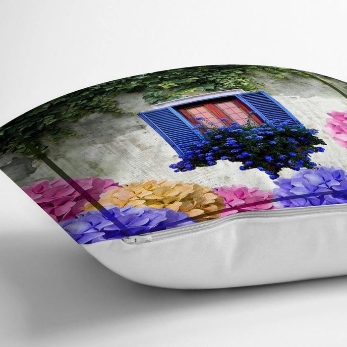 Çiçek Penceresi Dijital Baskılı Modern Yastık Kırlent Kılıfı 43x43cm Bonvagon
